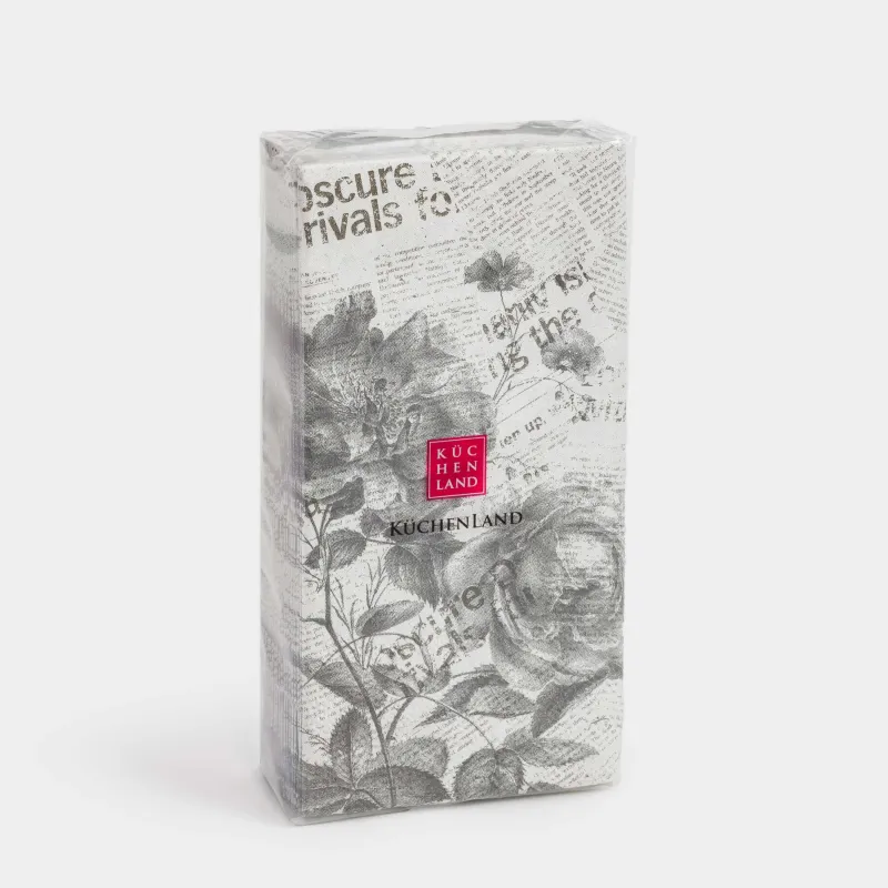 Салфетки бумажные, 33х33 см, 20 шт, прямоугольные, белые, Газета, Noir flower, image-3