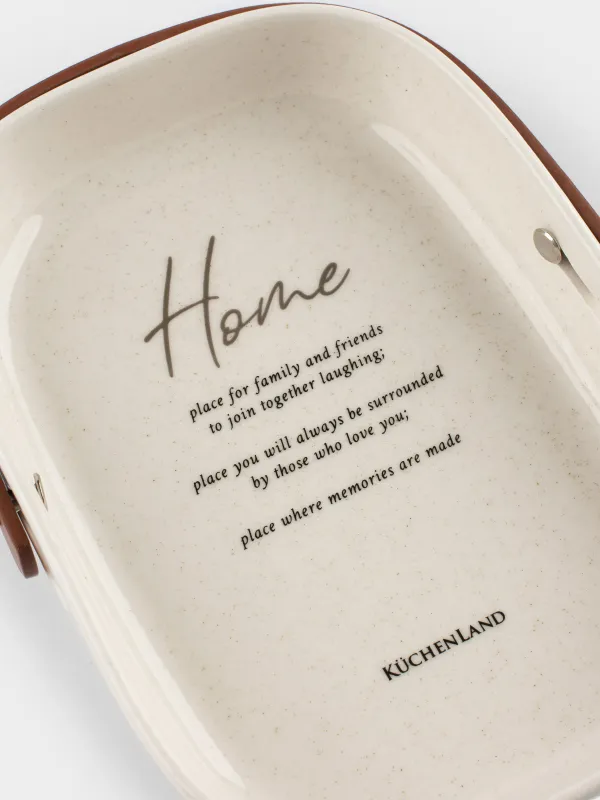 Блюдо, 20x14 см, с ручкой, керамика/полиуретан, овальное, белое, в крапинку, Course, image-2