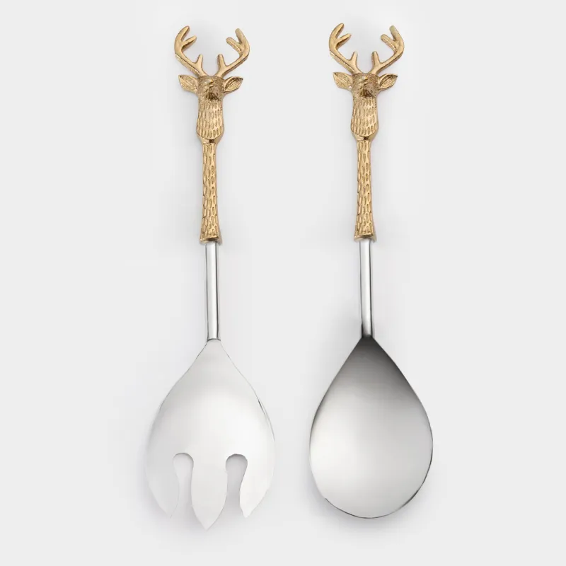 Приборы для сервировки салата, 26 см, 2 пр, ложка/вилка, металл, золотистые, Олени, Arctic deer