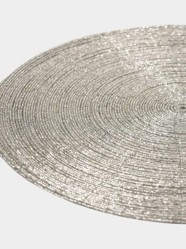 Салфетка под приборы, 36 см, бисер, круглая, светло-серебристая, Shiny beads, image-1