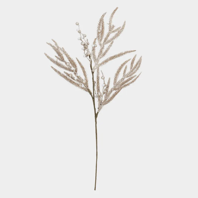 Ветка декоративная, 70 см, пластик/бумага, шампань, Ель с бусинами, Sparkle decor