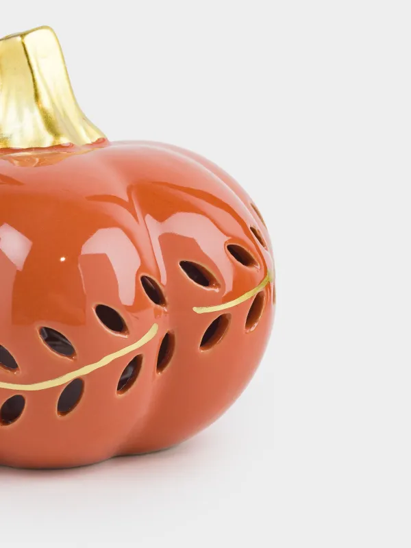 Статуэтка с подсветкой, 9 см, фарфор P, оранжево-золотистая, Тыква, Forest symphony, image-3