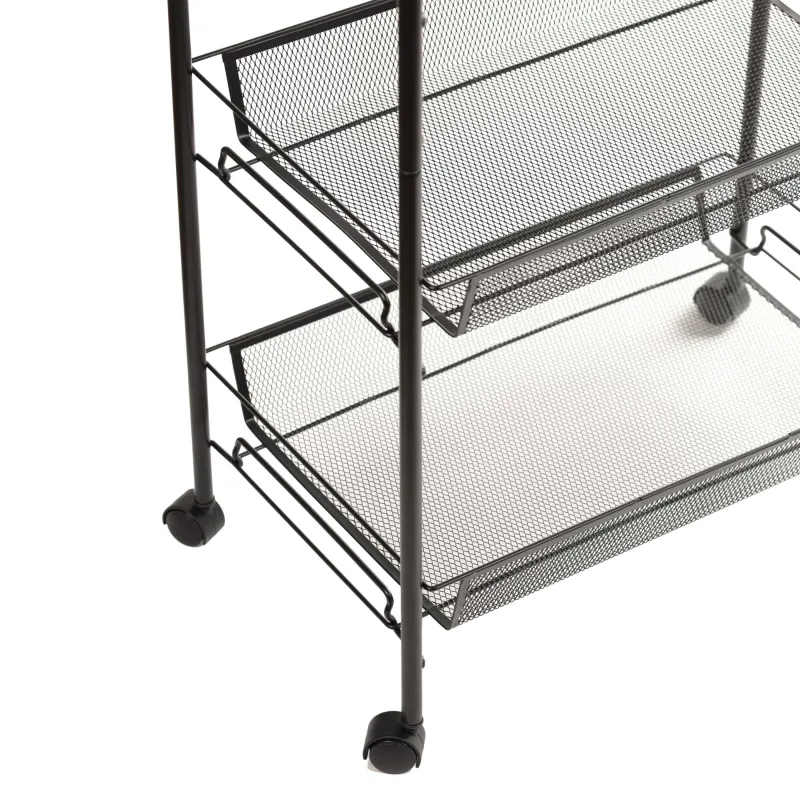 Этажерка, 4-х ярусная, 44х26х83 см, на колесах, металл, черная, Compact black, image-3