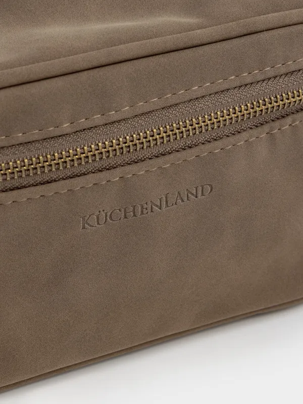 Косметичка, 20х12 см, с ручкой, полиуретан, темно-коричневая, Krast, image-1