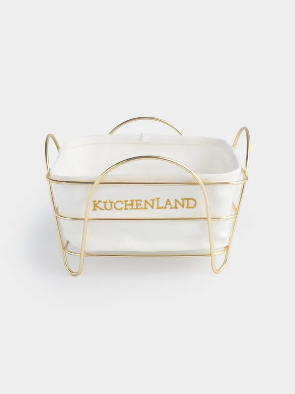 Корзина для хлеба, 21x21 см, хлопок/металл, квадратная, экрю/золотистая, Twist gold, image-1