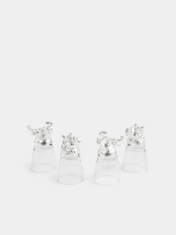 Стопка для водки, 4 шт, в кожаном кейсе, Бык и лошадь, Bar, image-0