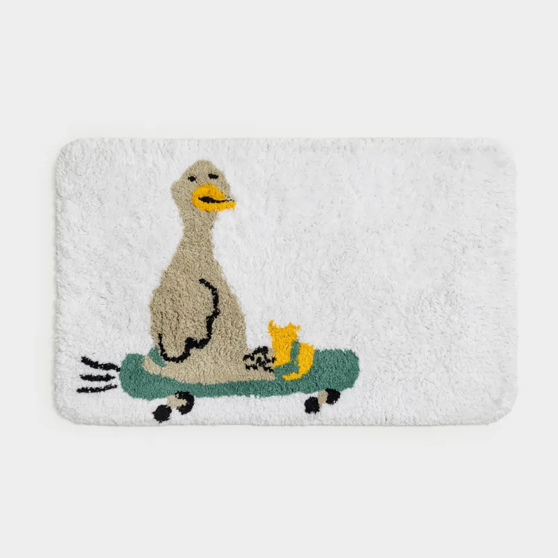 Коврик, 50х80 см, хлопок, молочный, Гусь на скейтборде, Goose