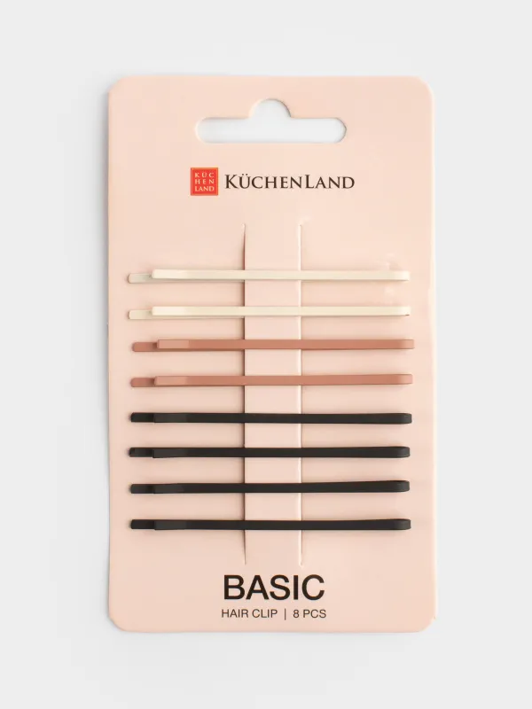 Заколка для волос, 8 см, 8 шт, металл, микс, Невидимки, Basic, image-3