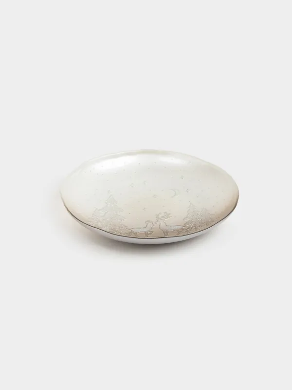 Блюдо глубокое, 31х5 см, стекло, серое, Олени в лесу, Brumal, image-1