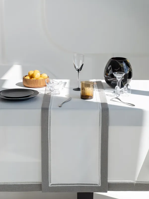 Дорожка настольная, 40х160 см, полиэстер, бело-серая, Milky way, image-2