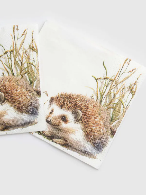Салфетки бумажные, 21х21 см, 20 шт, квадратные, белые, Еж, Forest hedgehog, image-4