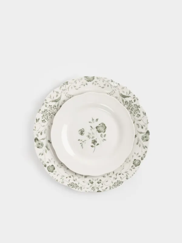 Сервиз обеденный, 6 перс, 18 пр, фарфор P, белый, Зеленые розы, Green rose, image-1