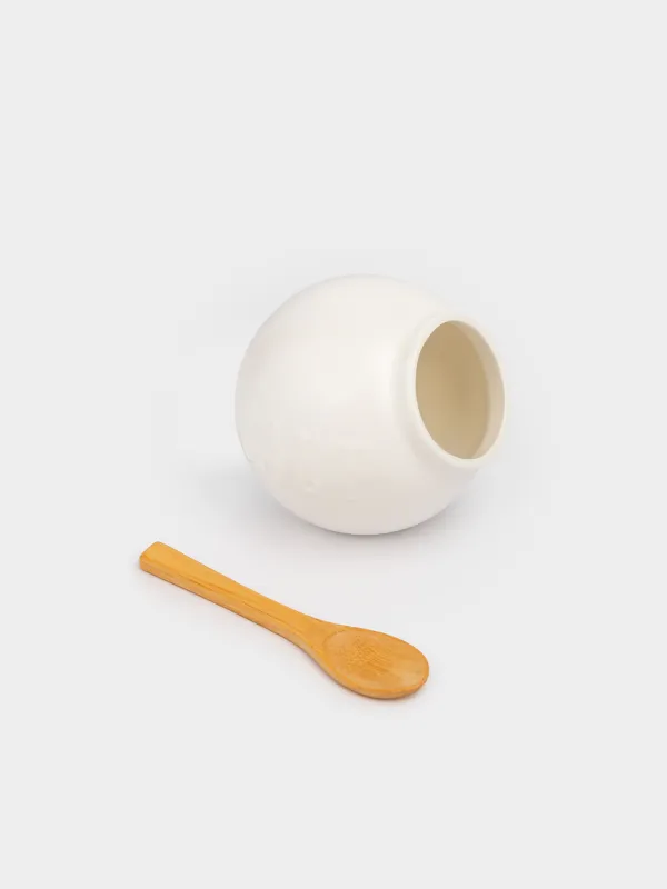 Емкость для соли, 11 см, с ложкой, фарфор P/дерево, белая, Grace, image-4