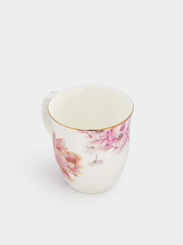 Кружка, 400 мл, фарфор F, белая, с золотистым кантом, Крупный цветок, Bloome, image-2