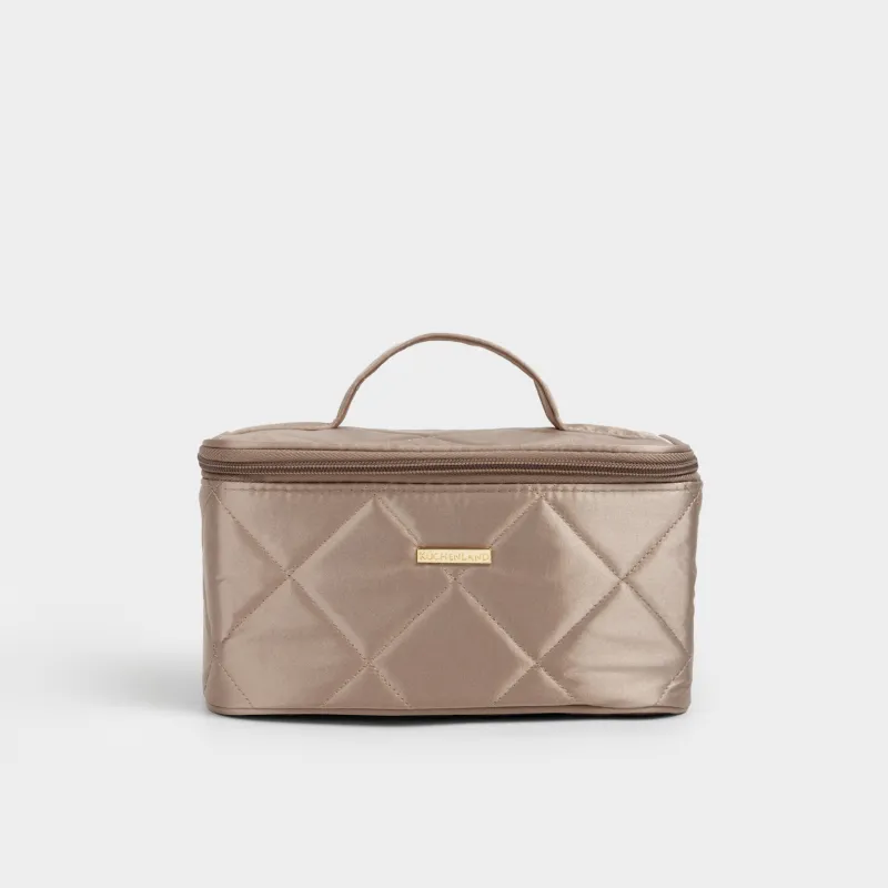 Косметичка, 23х13 см, стеганая, с ручкой, сатин, бежевая, Quilted silk