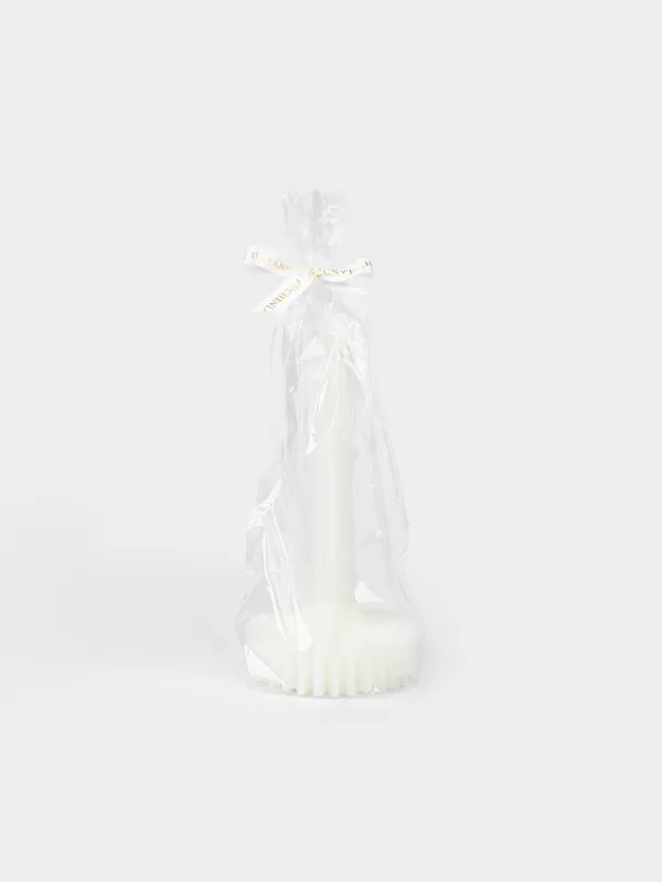 Свеча, 20 см, тонкая, молочная, Ribbed candle, image-3