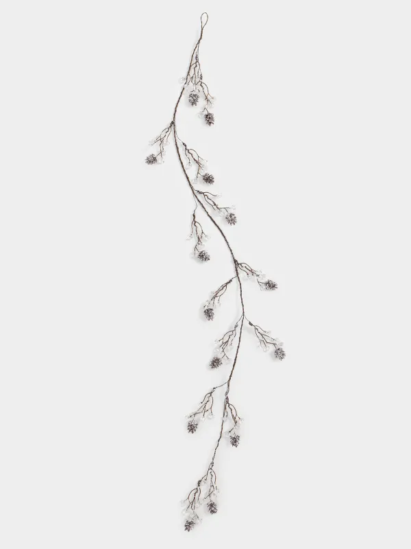 Ветка-гирлянда декоративная, 1,2 м, пластик/металл, Шишки с кристаллами, Crystal sparkle, image-1