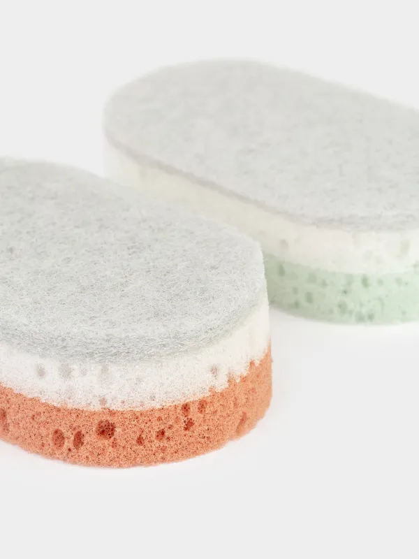 Губка для мытья посуды, 10x6 см, 5 шт, поролон/абразив, овальная, пастель, Clean, image-3
