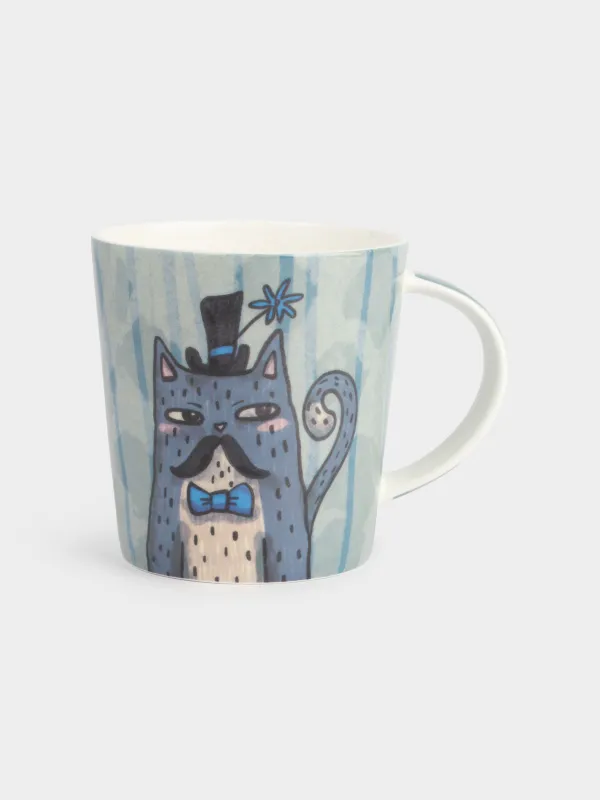 Кружка, 450 мл, фарфор F, голубая, Кот с усами, Cat, image-0