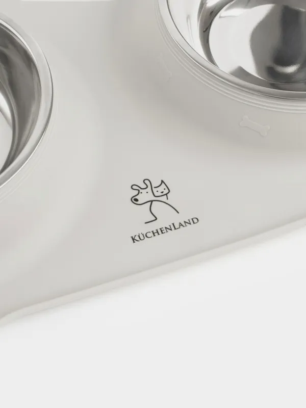 Миска для животных, 44х26 см, 370 мл, двойная, на подставке, сталь/силикон, серая, Favorite pet, image-1