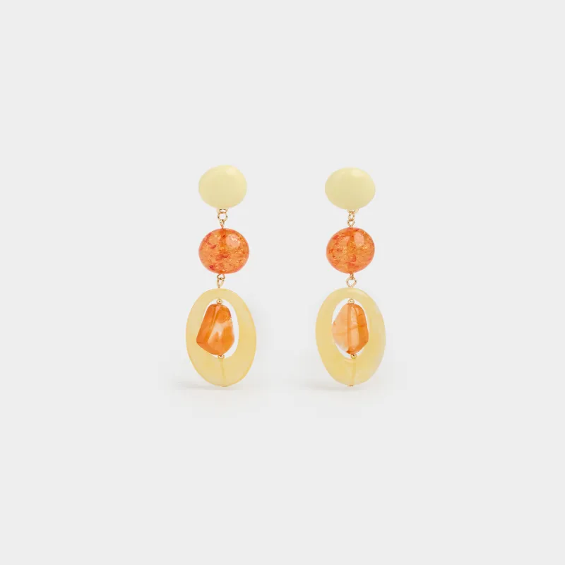 Серьги-пусеты, 11 см, 2 шт, пластик/металл, коричнево-молочные, Mineral, image-0