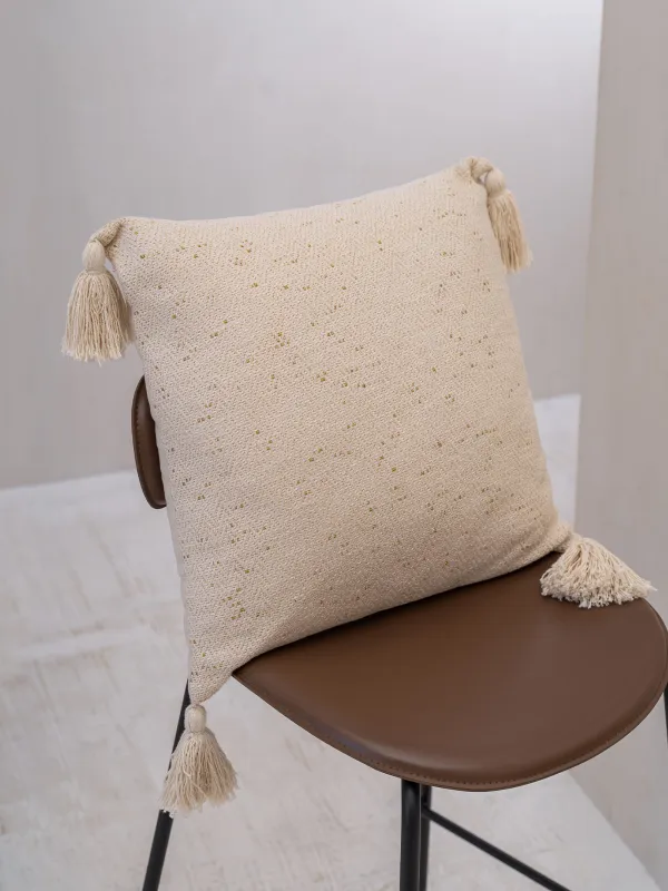 Подушка декоративная, 45х45 см, с кисточками, хлопок/люрекс, бежевая, Зигзаги, Strike, image-3