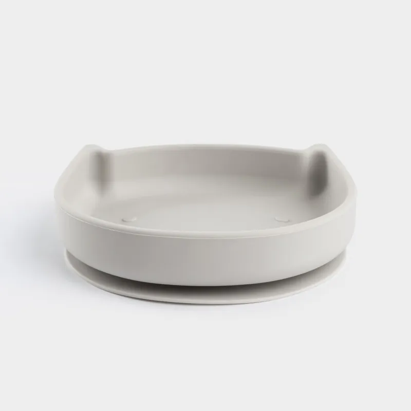 Тарелка детская, 17х16 см, на присоске, силикон, серая, Кот, Kiddy