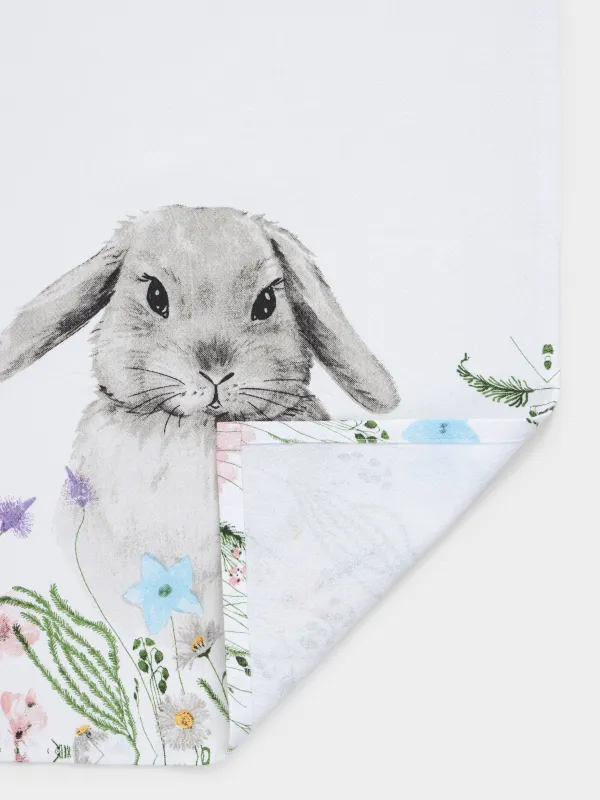 Полотенце кухонное, 40х60 см, хлопок, белое, Кролик в цветах, Rabbit in flowers, image-4