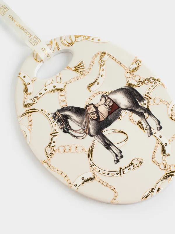 Подставка под горячее, 15x20 см, керамика/пробка, овальная, Лошадь в амуниции, Horse silver, image-3