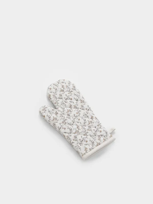 Прихватка-варежка, 17x33 см, хлопок, молочная, Винтажные цветы, La flore, image-1