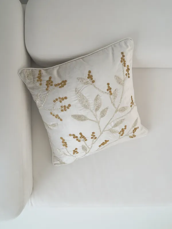 Подушка декоративная, 50х50 см, вельвет/бисер, бежевая, Ветви, Print, image-5