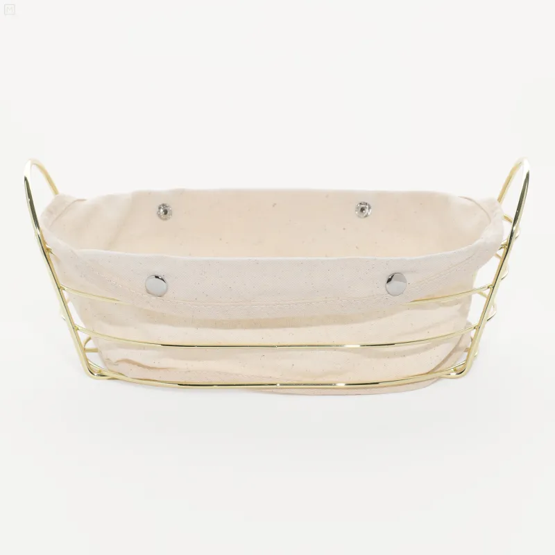 Корзина для хлеба, 27x20 см, хлопок/металл, овальная, молочная/золотистая, Twist gold