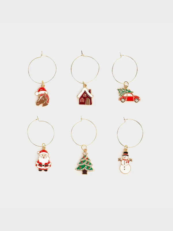 Подвеска для бокала, 6 шт, металл/стразы, Новогодние символы, Christmas time, image-0