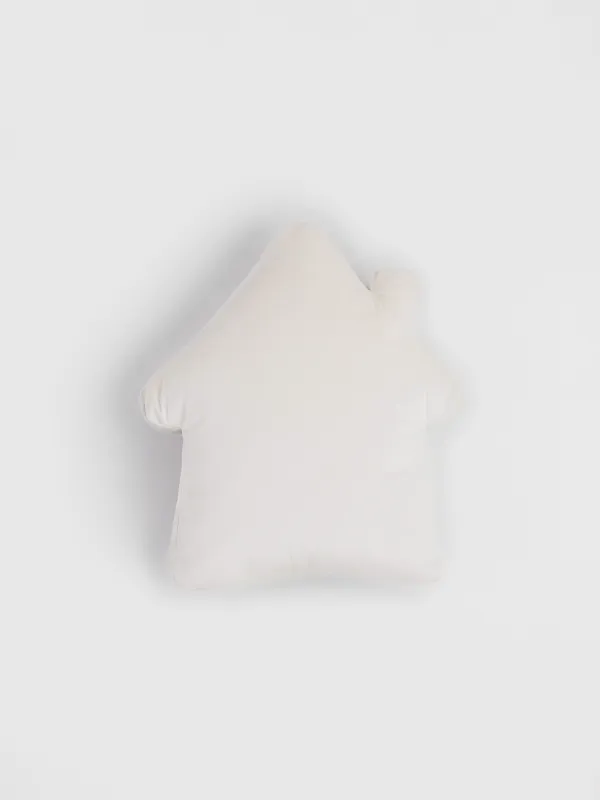 Подушка декоративная, 44х40 см, вельвет, молочная, Домик, House built, image-1