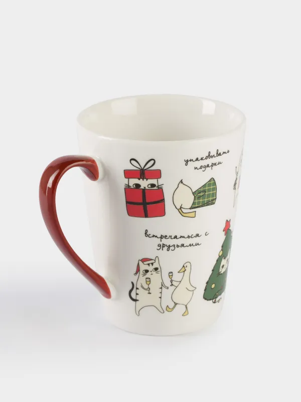 Кружка, 420 мл, фарфор N, бело-красная, Коты на каникулах, Cat, image-1