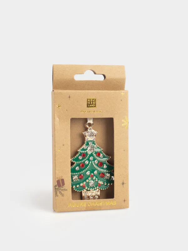 Игрушка елочная, 8 см, металл/стразы, зеленая, Елка со звездой, Figure christmas, image-3