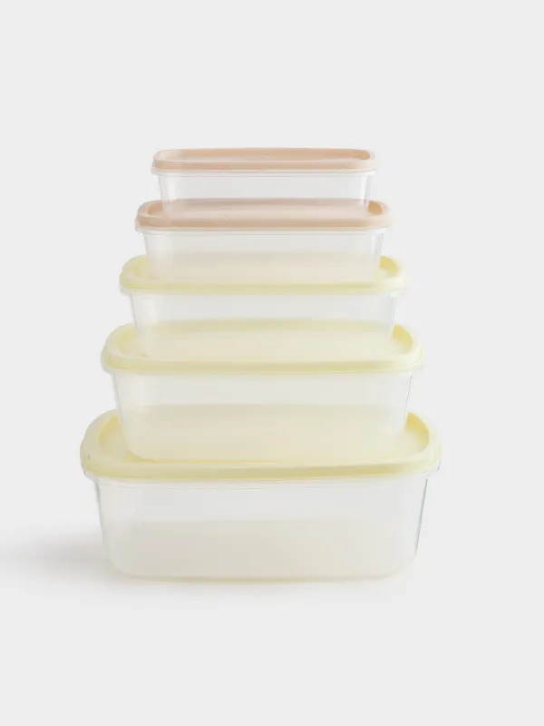 Набор контейнеров, 5 шт, пластик, прямоугольный, молочный/серо-коричневый, Rista, image-0