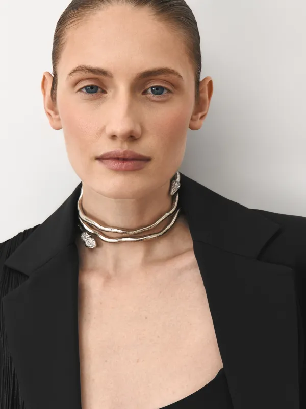 Колье, 90 см, металл/стразы, серебристое, Змея, Jewelry snake, image-3