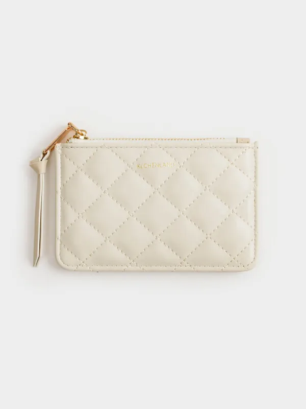 Кошелек женский, 13х8 см, на молнии, с отделениями для карт, полиуретан, молочный, Quilted, image-0