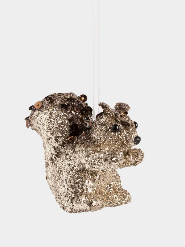 Игрушка елочная, 10 см, пластик, с блестками, шампань, Белка с пайетками, Figure sparkle, image-1