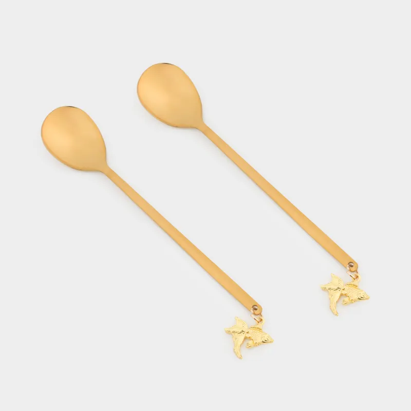 Ложка десертная, 13 см, 2 шт, сталь, золотистая, Рыбка, Goldfish, image-0