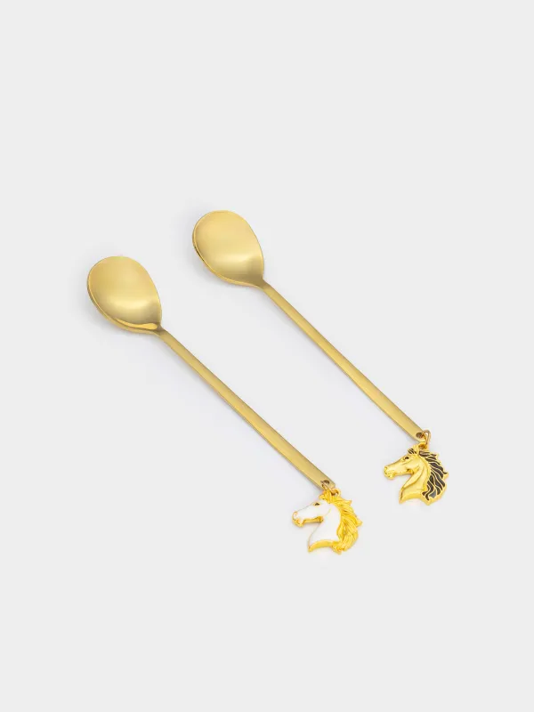 Ложка десертная, 14 см, 2 шт, сталь, золотистая, Конь, Horse gold, image-1