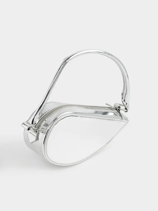 Сумка женская, 22х10 см, с ручкой, полиуретан, серебристая, Plenden, image-1