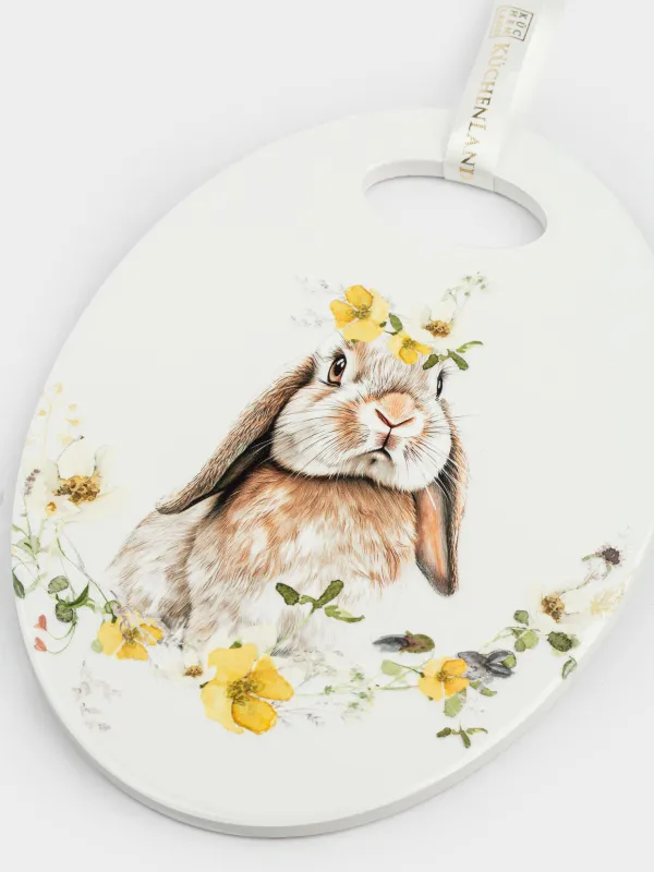 Подставка под горячее, 15x21 см, керамика/пробка, овальная, белая, Кролик, Natural Easter, image-1