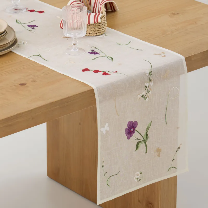 Дорожка настольная, 40х160 см, полиэстер, молочная, Цветы, Curiosity flower