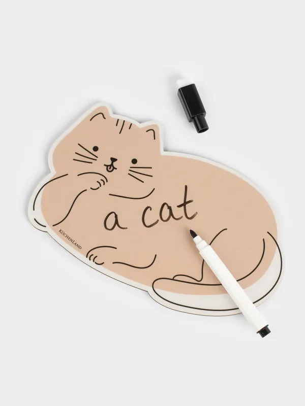 Доска магнитная для записей, 18х12 см, с маркером, пластик, бежевая, Кот, Cat, image-2
