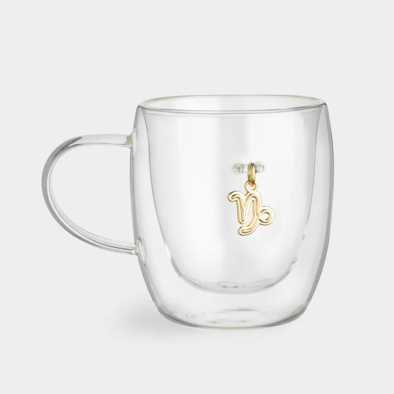 Кружка, 280 мл, стекло Б/металл, с золотистой подвеской, Козерог, Air figure zodiac
