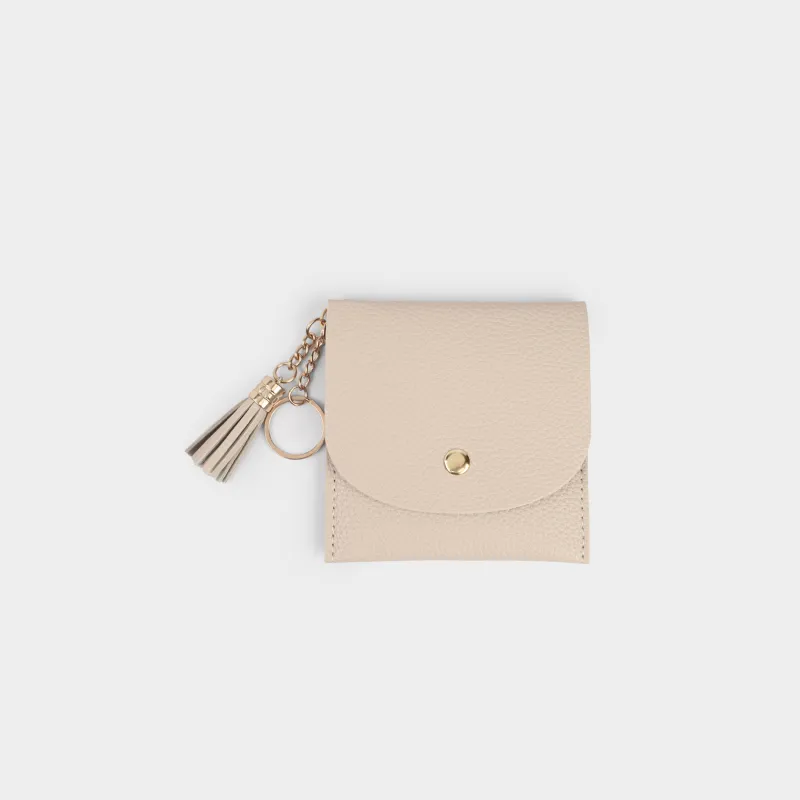 Кошелек женский, 10х10 см, на кнопке, с кисточкой, полиуретан, молочный, Memo