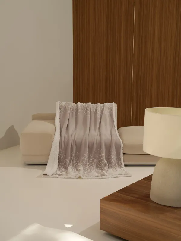 Плед, 130х170 см, фланель/шерпа, бордово-бежевый, Олени в лесу, Flannel, image-3