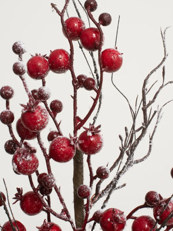 Ветка декоративная, 56 см, Красные ягоды в снегу, Red berry, image-2